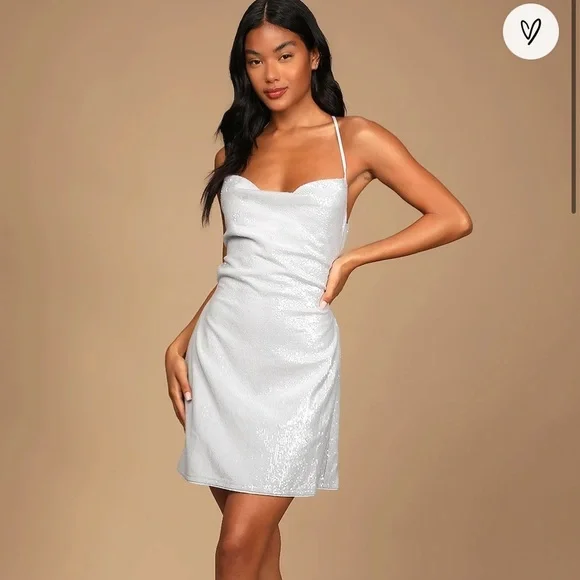Lulus | Dresses | Lulus Light Blue Sequin Cowl Neck Laceup Mini Dress |  Poshmark